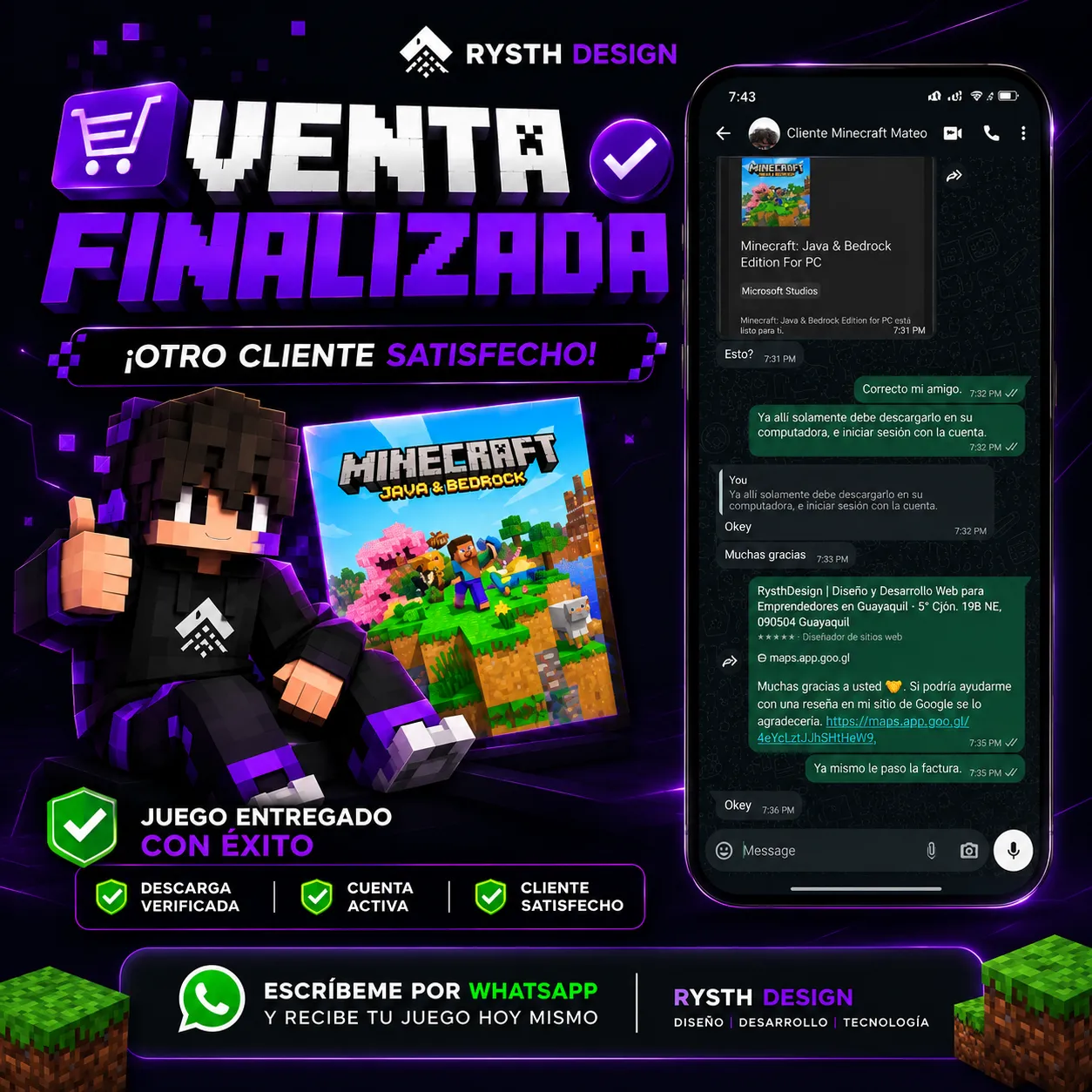 Venta finalizada de Minecraft con cliente satisfecho