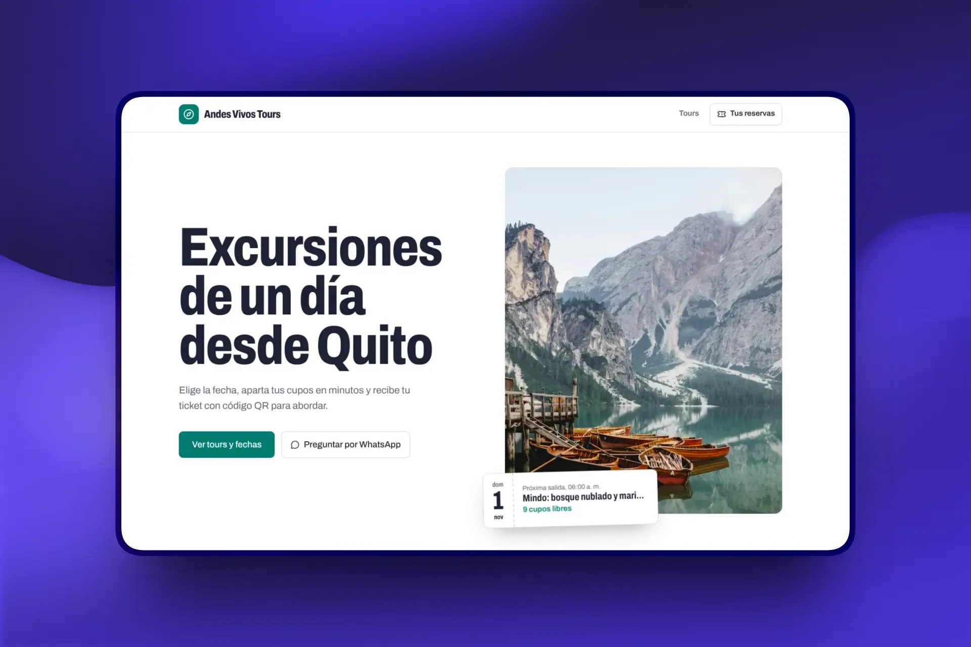 Web de reservas de MicroTours para una agencia de tours