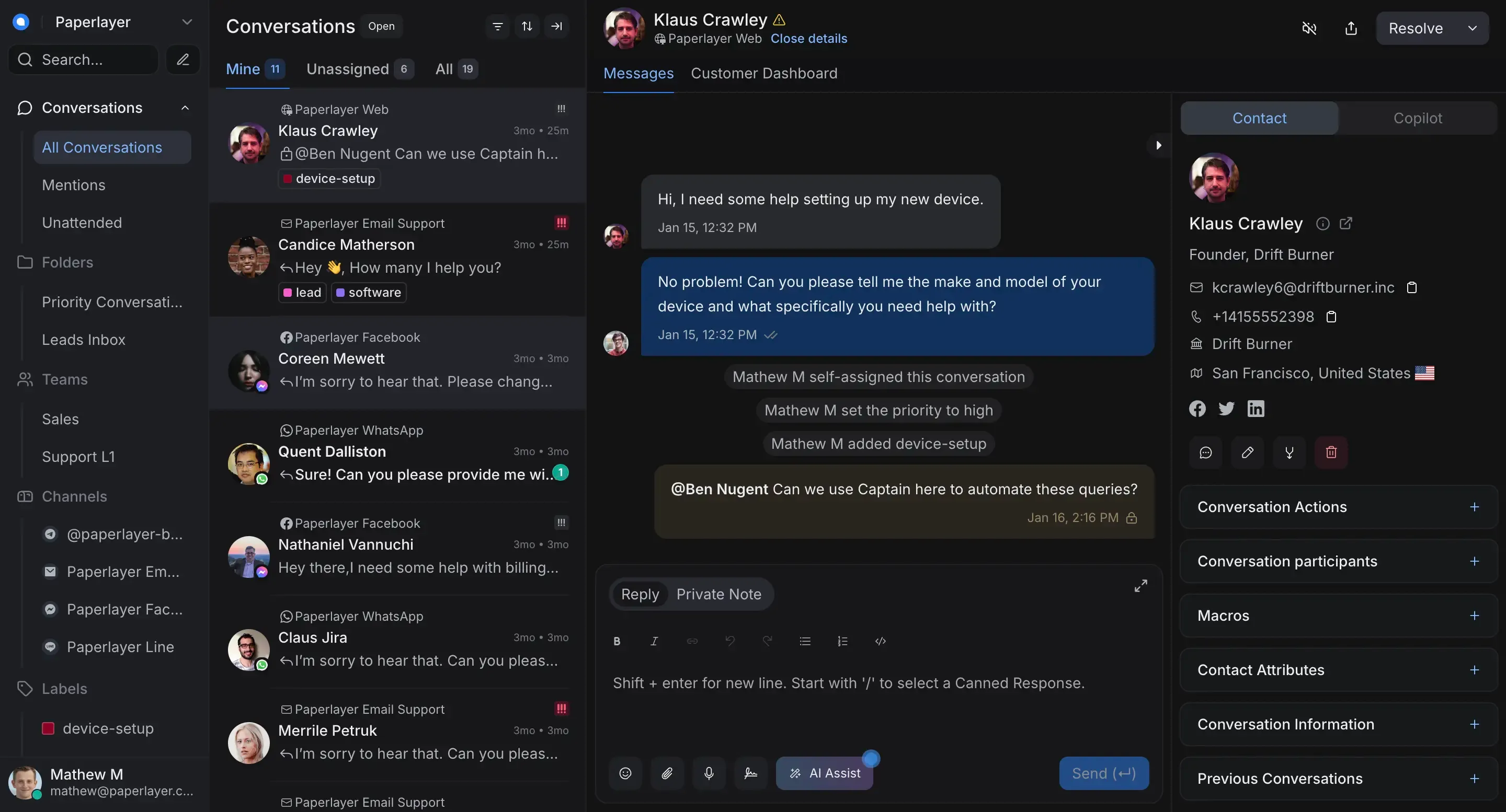ChatWoot Dashboard Preview